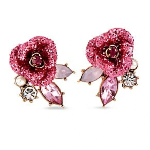 Betsey Johnson Glitter Rose Mismatch Stud Earrings - Picture 3 of 4